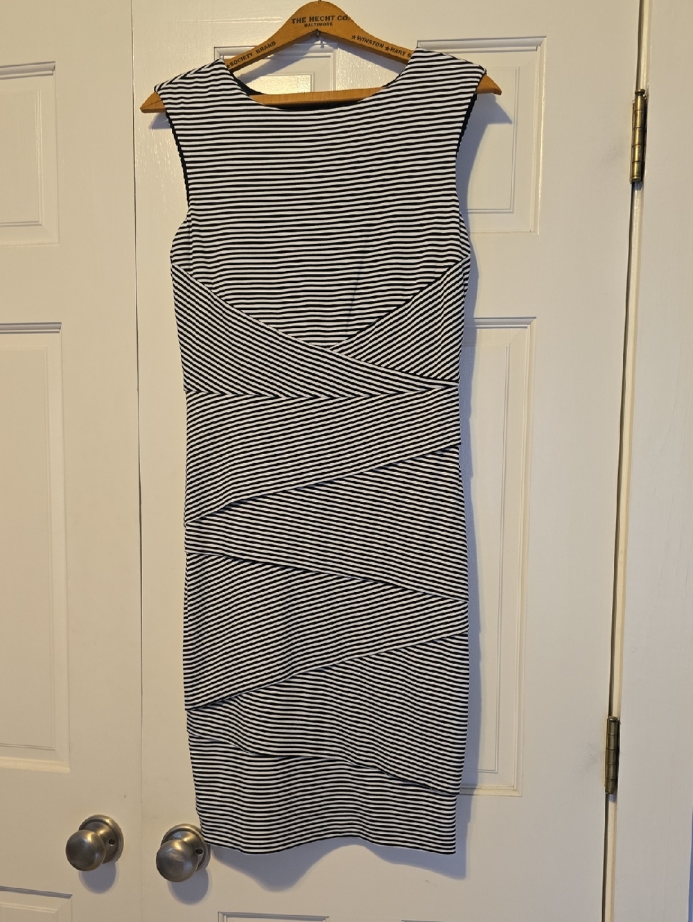 White House Black Market Black & White Striped Midi Sheath Dress